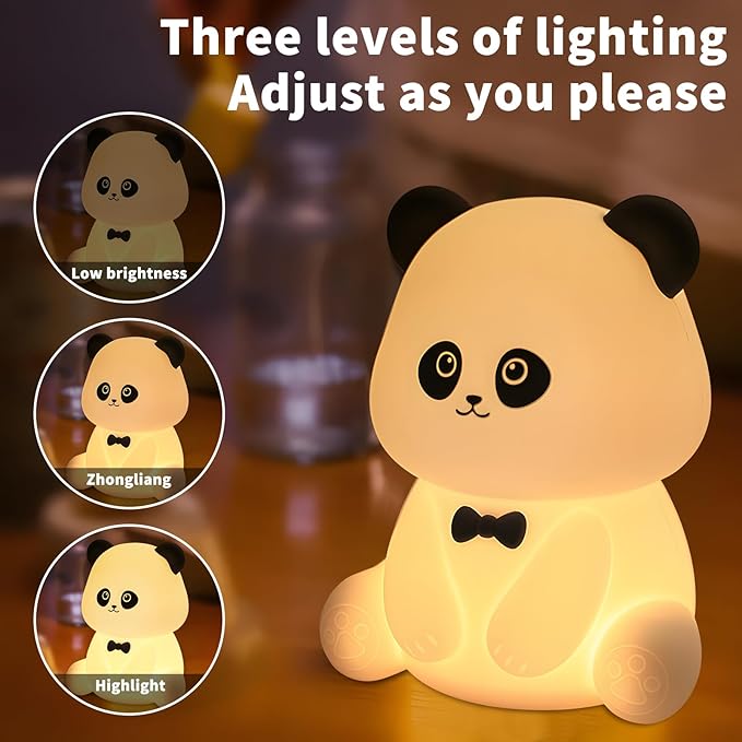 Cute Panda Night Light,Squishy Animal Nightlamp,Rechargerable Dimmable Nursery Soft Silicone Table Bedroom Lamp Portable Adjustable Lighting Bedroom Bedside Gift - Bloomnest