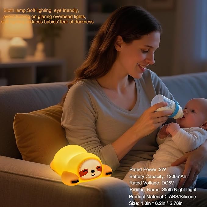 DREAMING MY DREAM Night Light for Kids,Squishy Sloth Night Light,LED Novelty Animal Nightlight,3 Levels Dimmable,30Min Timer Nursery Lamp for Kids, Bedroom Baby Boys Girls Gifts - Bloomnest