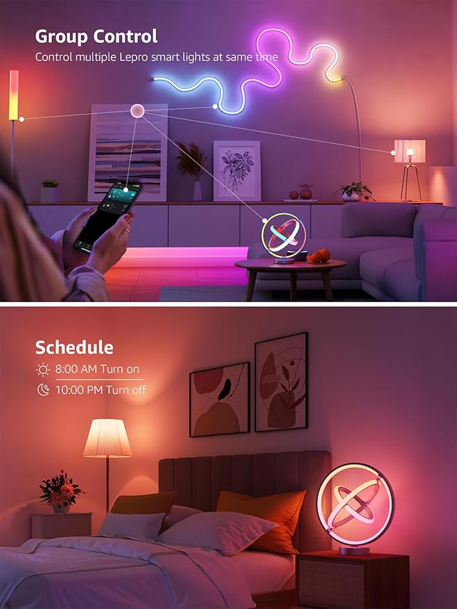 Lepro TB1 AI Smart Table Lamp, RGB+IC Addressable Color Changing Desk Light Alexa Google Home Enable, Music Sync, DIY Endless Scenes, APP Control Cool LED Lamp for Room Decor Ambient Lighting, 2.4 GHz - Bloomnest
