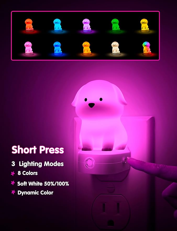 L LOHAS LED Plug in Night Light for Kids, 3D Cute Puppy Night Lights with Dusk to Dawn Sensor, RGB+Soft White 3000K Dog Night Light, Christmas Birthday Gift Nightlight for Kids, Room Decor - Bloomnest