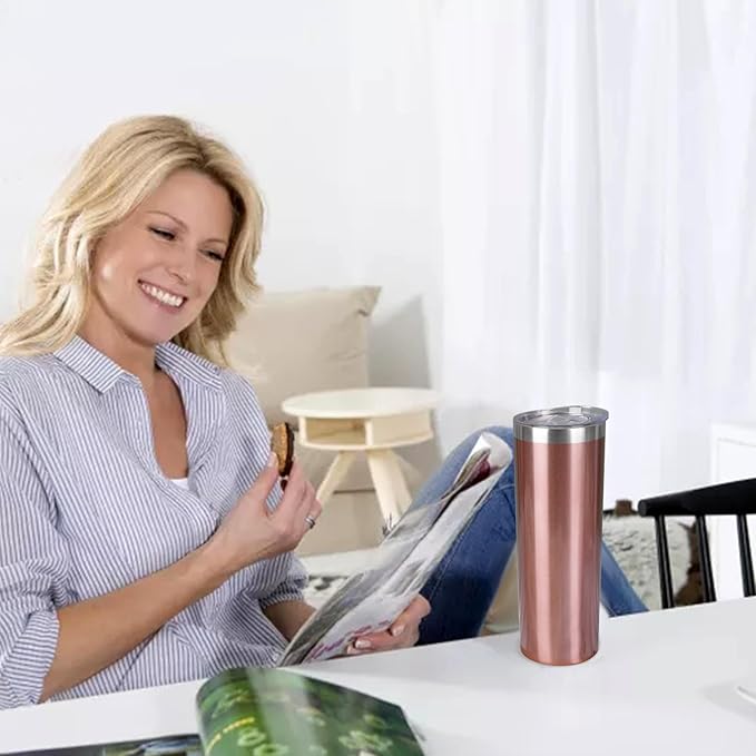 20 oz Skinny Tumblers with Lid and Straw,Stainless Steel Vacuum Insulated Tumbler Cup Double Wall Travel Coffee Mug, Thermal Water Tumbler for Hot and Cold Drinks(Rose Gold,4)