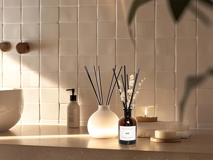 WEALD TRIBE Reed Diffuser Set for Bathroom Shelf Decor, Sticks Diffuser with Essential Oils Included | Early Summer Gardenia Scent 4.0 fl oz Fragrance Oil | Defusers for Home Apartment Essentials - Bloomnest