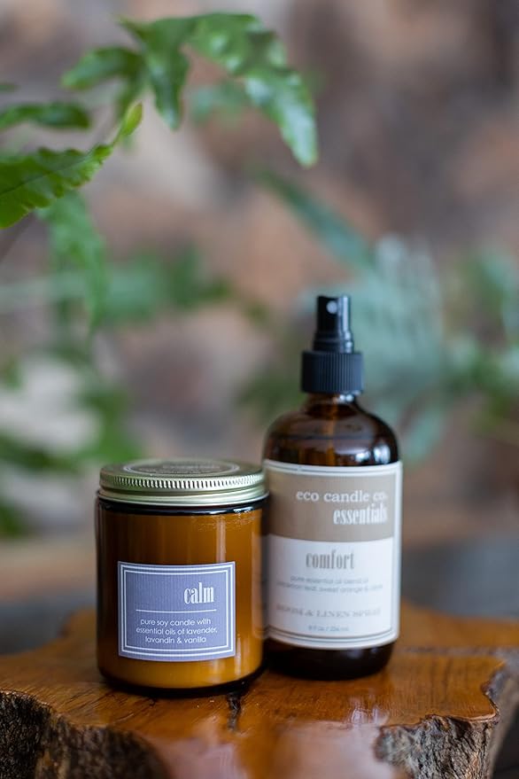 ECO CANDLE CO. Essentials Candle, Calm, 8 oz. - Scents of Lavender, Lavandin, & Vanilla - 100% Soy Wax, No Lead, Hand Poured, Phthalate Free, Made from Midwest Grown Soybeans, All Natural Wicks - Bloomnest