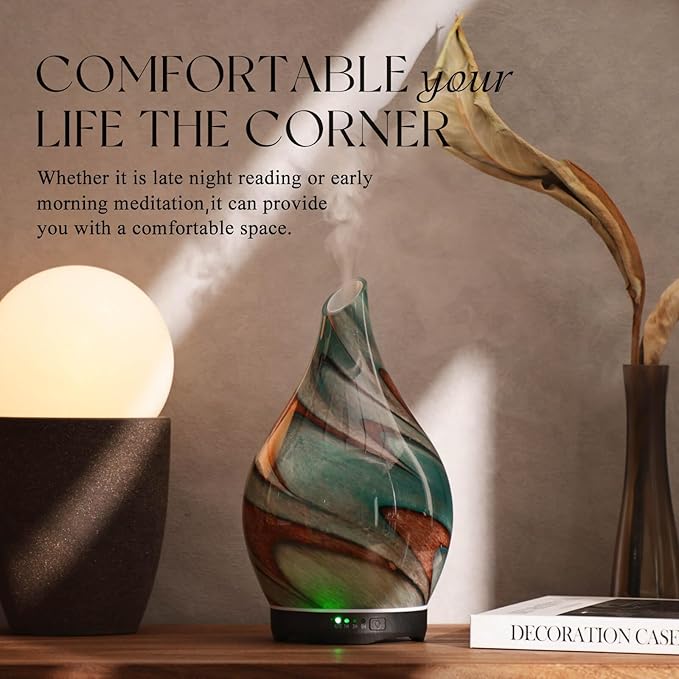 Porseme 280ml Essential Oil Diffuser Glass Color Changing Aroma Air Diffusers Aromatherapy Ultrasonic Cool Mist Humidifier 7 Running Hours Waterless Auto-Off for Sleeping, Yoga, Spa (Teal Green) - Bloomnest