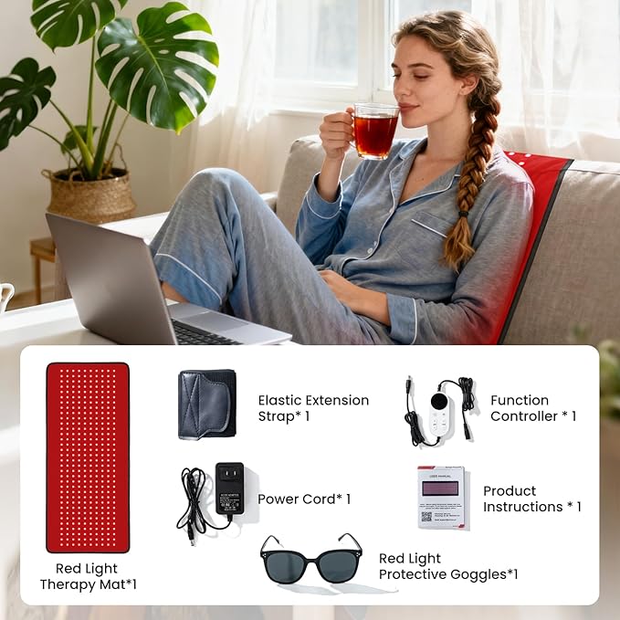 Red Light Therapy Mat for Full Body, Foldable 340 LEDs Near Infrared Light Therapy Pad, 660nm& 850nm 2in1 LEDs Light Blanket, High end Leather, 5 Power Levels UP to 65W, 29.6'x14'' PZJDSR