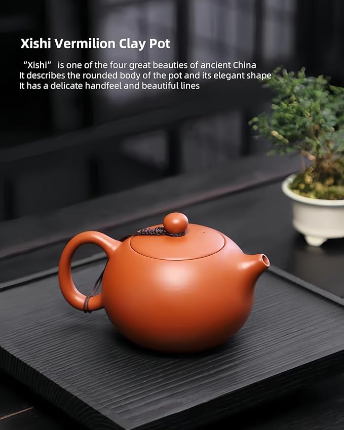Chinese Clay Teapot, Yixing Xishi Zisha Tea Pot, Handmade Pottery Purple Sand Mud Kungfu Tea Set Kettle,14oz Zhuni - Bloomnest