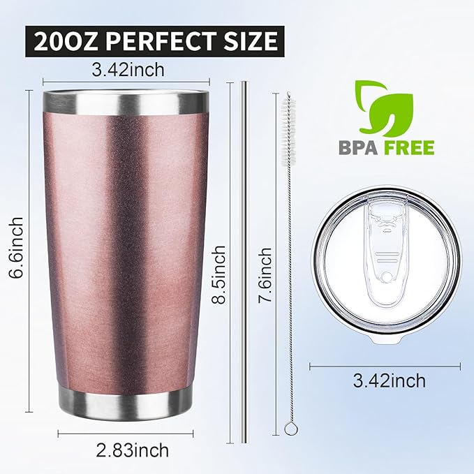 20oz Tumbler with Lid and Straw Double Wall Powder Coated Vacuum Insulated Coffee Tumbler Stainless Steel Insulated Travel Coffee Mug Spill-Proof Thermal Cup for Hot and Cold Beverage,Rose Gold - Bloomnest