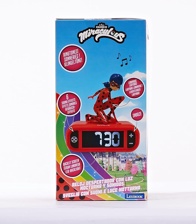 LEXiBOOK - Miraculous Digital Alarm Clock with Night Light Snooze, Clock, Luminous Ladybug, Red Colour - RL800MI - Bloomnest