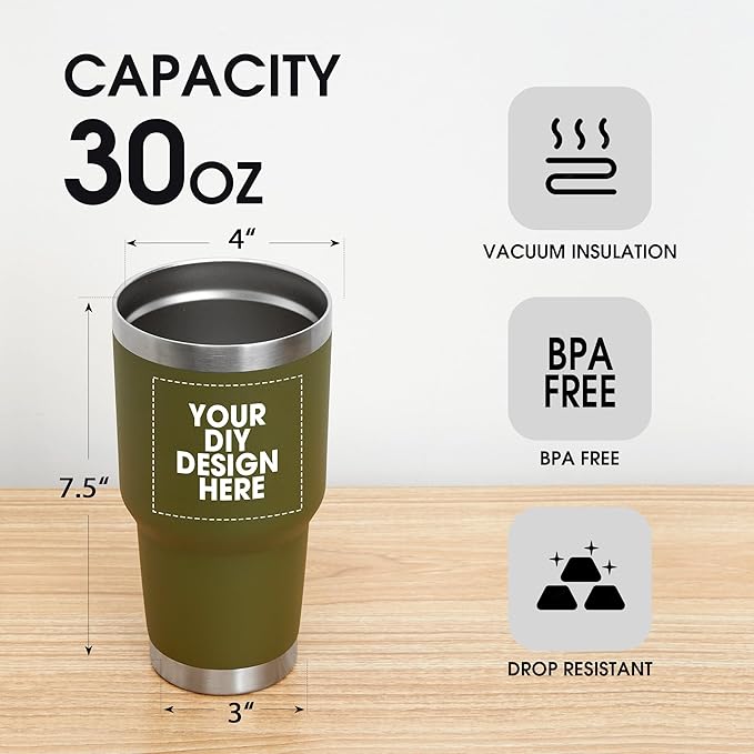 Personalized Custom Tumbler Print in USA 30oz Stainless Steel Coffee Cup with Lid & Straw Double Wall Insulated Tumbler with Colorful Text Logo Photo - Bloomnest