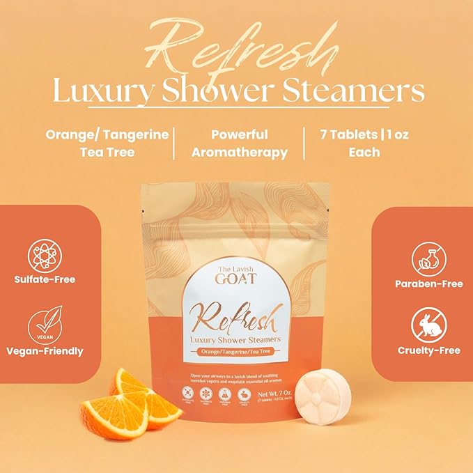 TLG Refresh Shower Steamers Aromatherapy 7 Pack – USA Made with Extra Menthol and Orange & Tea Tree Essential Oils – Shower Bomb for Relaxation, Citrus Shower Tablets – Gift for Men & Women - Bloomnest