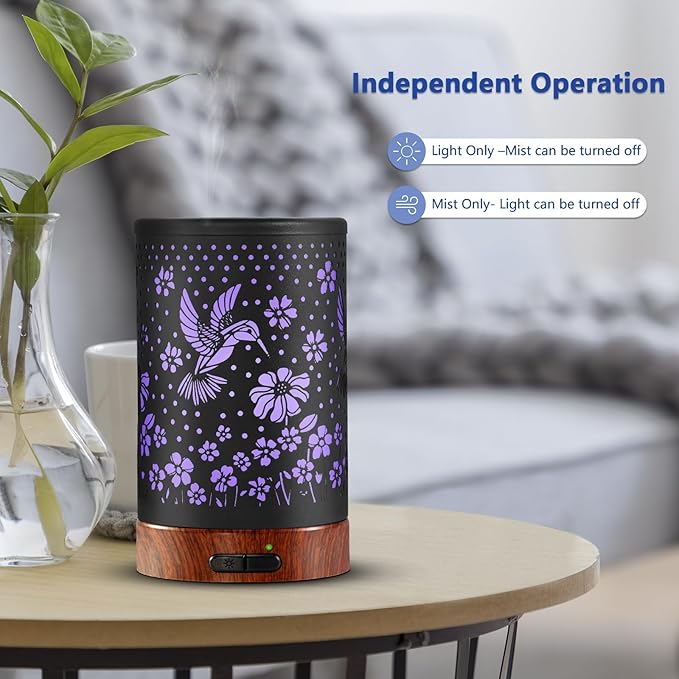 Essential Oil Diffuser Aromatherapy Diffuser - Metal Aroma Diffuser for Home 150ml Ultrasonic Cool Mist Diffuser with 7 Colors Light Auto Shut-Off Protection for Home Office Decor & Gift(Hummingbird) - Bloomnest