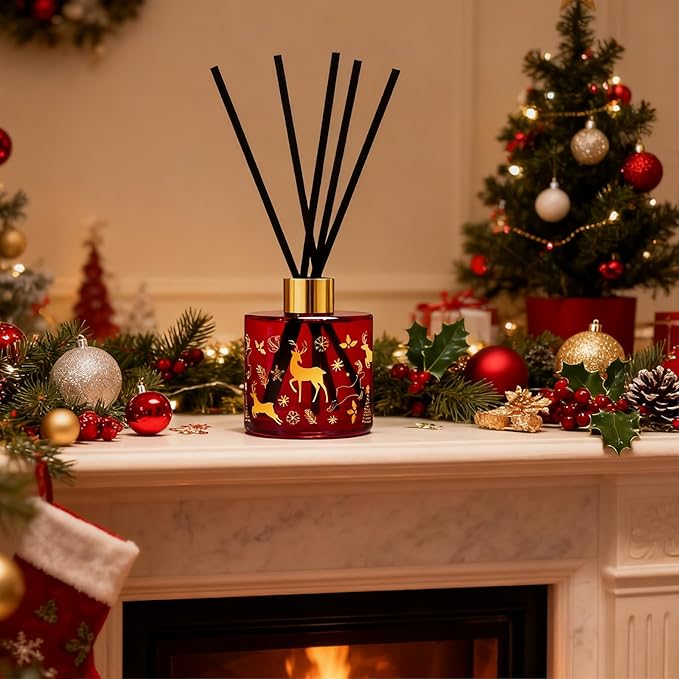 Reed Diffuser Set, Gingerbread Joy Christmas Oil Diffuser with Sticks, Home Fragrance Reed Diffuser for Bathroom Office Shelf Decor, Scented Room Fresheners, Holiday Ideal Gift 6.7 Fl.Oz - Bloomnest