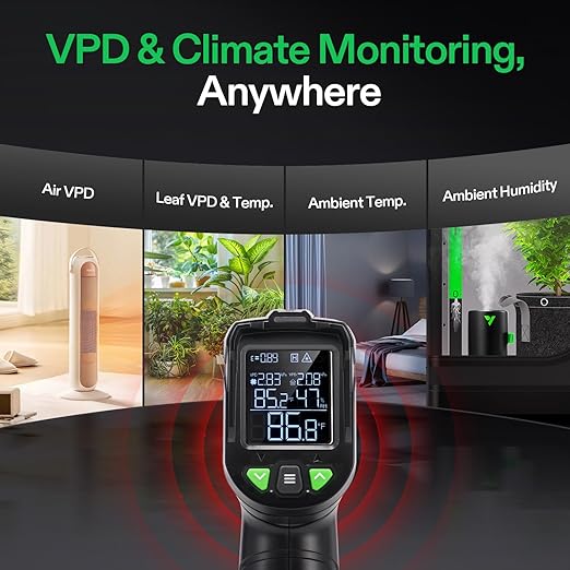 VIVOSUN VPD Thermometer, Handheld Environmental Monitor, Precision Infrared Laser Thermometer Gun with Adjustable Emissivity, Leaf VPD and Temperature Monitoring for Plants, Grow Tents, HVAC - Bloomnest