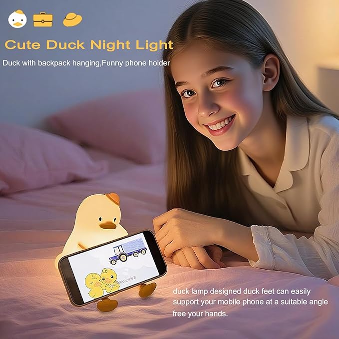Duck Night Light for Kids 3 Levels Dimmable Silicone Animal Nursery Light,Adorable Rechargeable 30min Timmer Novelty Bedside Touch Lamp,Baby Nursery Kids Room Decor,Gifts for Girls boy - Bloomnest