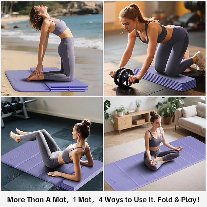 Extra Thick Foldable Yoga Mat-0.4" (10mm), SGS Certified TPE, Non-Slip & No Smell, 12-Fold Design for Ultra Portability And Easy Storage | for Yoga, Gym, Pilates, and Home Workouts, 76" x 26" - Bloomnest