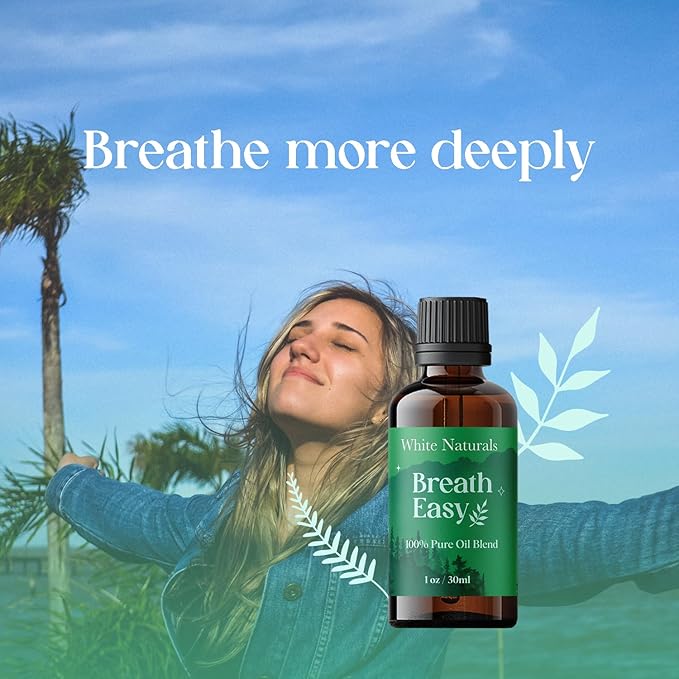 White Naturals Breathe Easy Essential Oil Blend – Refreshing Aromatherapy Oil for Clear Breathing & Comfort, 100% Pure & Natural Essential Oils for Freshness, 1oz - Bloomnest