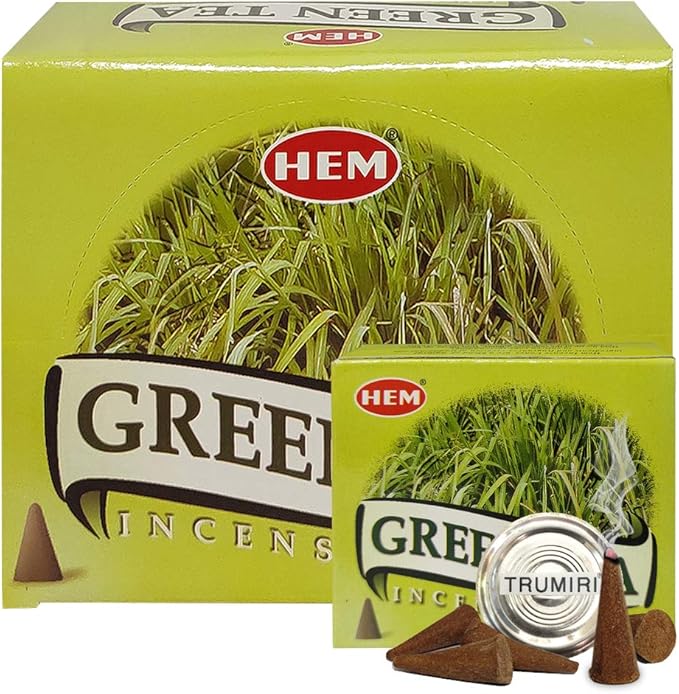 Green Tea Incense Cones and Cone Incense Burner Bundle Insence Insense Hem Incense TRUMIRI