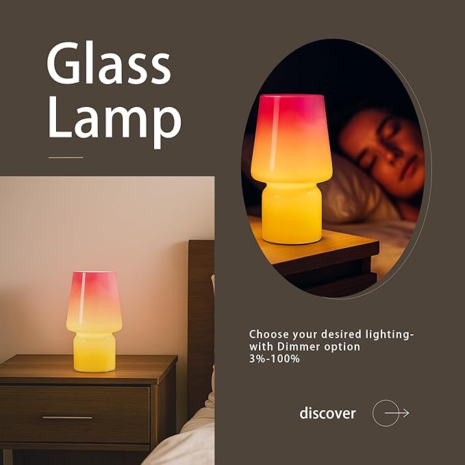 Mushroom Lamp,Mother's Day Gifts,Small Table Lamp,Cute Nightstand Kitchen Mini Lamp,Glass Table Lamp,Suitable for Bedrooms, Kitchens, Living Rooms, Bedside, Girl Gifts（Pink Gradient） - Bloomnest