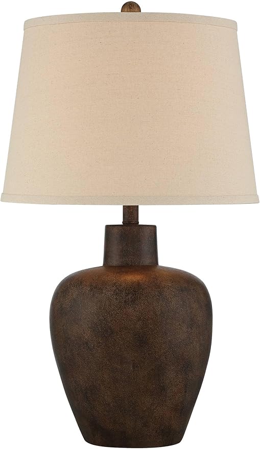 Regency Hill Glenn 27" Tall Urn Farmhouse Rustic Natural Cottage Southwestern Table Lamps Set of 2 WiFi Smart Socket Dark Terra Cotta Finish Living Room Bedroom Bedside Nightstand Fabric Shade - Bloomnest