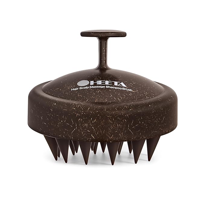 HEETA Scalp Massager Hair Growth, Soft Silicone Scalp Scrubber Shampoo Brush for Exfoliation, Dandruff Removal & Head Massage Stress Relax, Wet & Dry Use for Thick, Thin Hair Care, Dark Brown HEETA