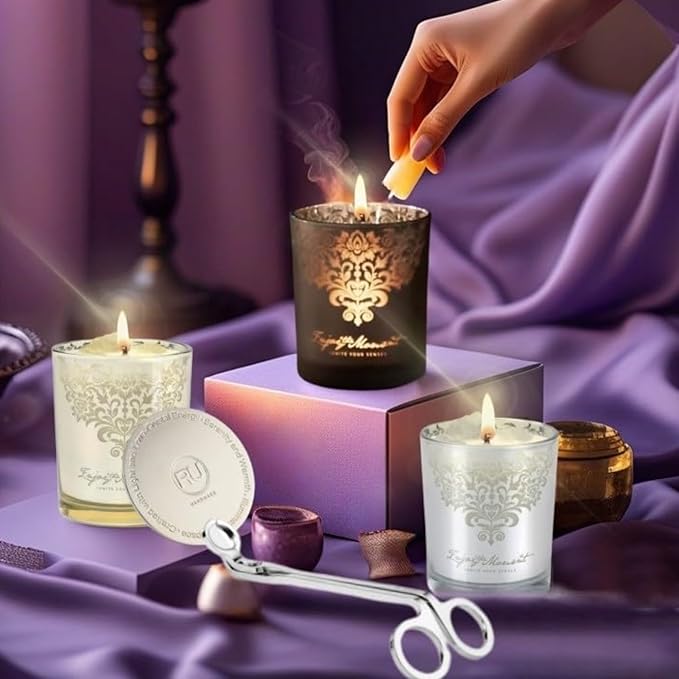 Luxury Scented Candle Gift Set – 3 Crystal Soy & Beeswax Aromatherapy Candle with Snuffer Lid & Wick Trimmer,7oz/each | Floral & Citrus Scents, Candles for Women, candles for home Scented & Relaxation - Bloomnest
