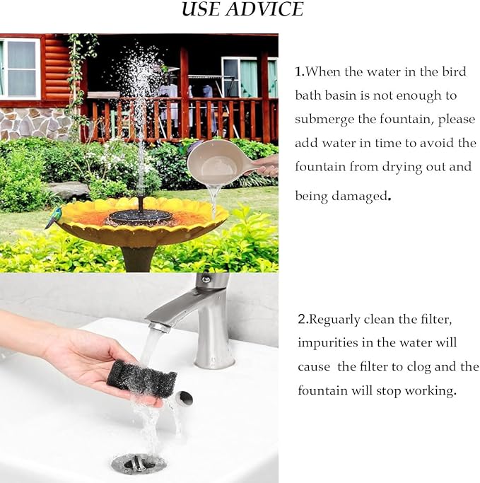 Solar Fountain Water Pump for Bird Bath, New Upgraded Mini Solar Powered Fountain Pump 1.5W Free Standing Solar Panel Kit Water Fountain for Garden, Pond, Pool, and Outdoor - Bloomnest