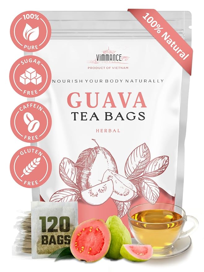 VIMMANCE Guava Leaves Tea Bags, 120 counts, Hojas de Guayaba, Vietnamese Herbal Tee, Hoja de Quava Seca, Tagless, 100% Natural, Decaf, Sugar Free, Balanced Taste, Family Size - Bloomnest