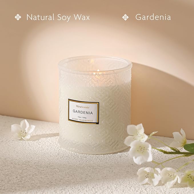 Gardenia Scented Candles, 19oz Aromatherapy Candles Gifts for Women, White Luxury Large Decorative Candle in Glass, Natural Soy Wax for Home - Bloomnest
