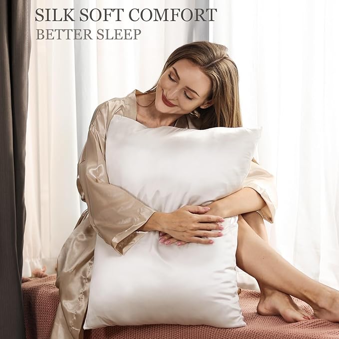 Adubor 100% Silk Pillowcase - Mulberry Silk Pillow Cases, 23 Momme 6A Grade Fibers, Silk Pillow Case for Hair and Skin Health, with Hidden Zipper (Standard 20''×26'', Lvory White, 1PC) - Bloomnest