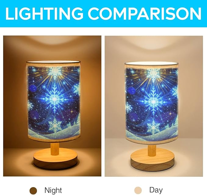 Snowflakes Table Lamp LED 3-Color Pressed Bedside for Merry Christmas, Snowflakes Shade Christmas Table Lamp with Wood Base for Bedroom Living Room Desk Office - Bloomnest
