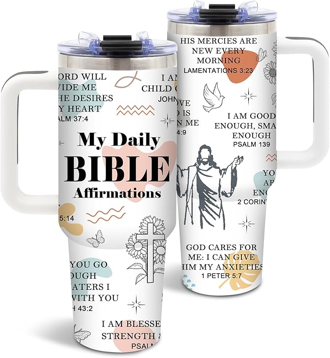 DUUV Christian Gifts for Women, Positive Christian Daily Affirmation 40 Oz Tumbler, Inspirational Religious Gifts for Mom Wife Sister, Faith Jesus God Bible Verse Gift for Christmas Thanksgiving, 1PCS - Bloomnest