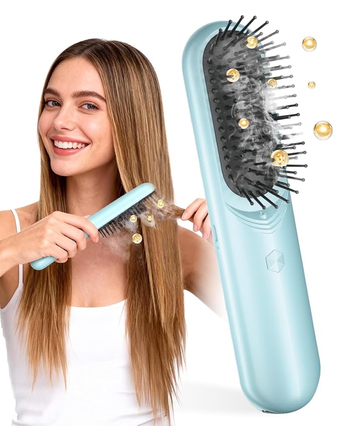 BONNET QUEEN 3-in-1 Electric Scalp Massager & Mist Hair Brush for Curly Hair, Deep Conditioning, Frizz Control, Stress-Relief, Home and Travel Hairbrush for Women, Green BonnetQueen