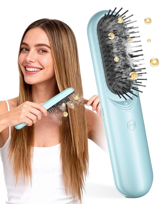 BONNET QUEEN 3-in-1 Electric Scalp Massager & Mist Hair Brush for Curly Hair, Deep Conditioning, Frizz Control, Stress-Relief, Home and Travel Hairbrush for Women, Green BonnetQueen