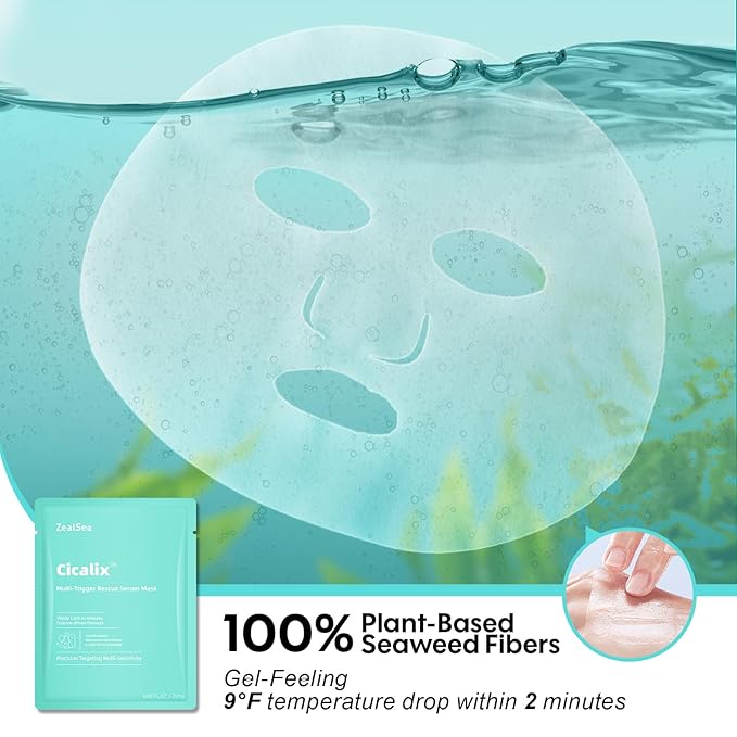 Cicalix Face Masks Skincare Set, ZealSea Derm Solution Sheet Mask for Multi-Trigger Sensitivity, Soothing & Calming, Strengthen & Restore Skin, Facial Mask with Cica & Ceramide, 10 Pack - Bloomnest
