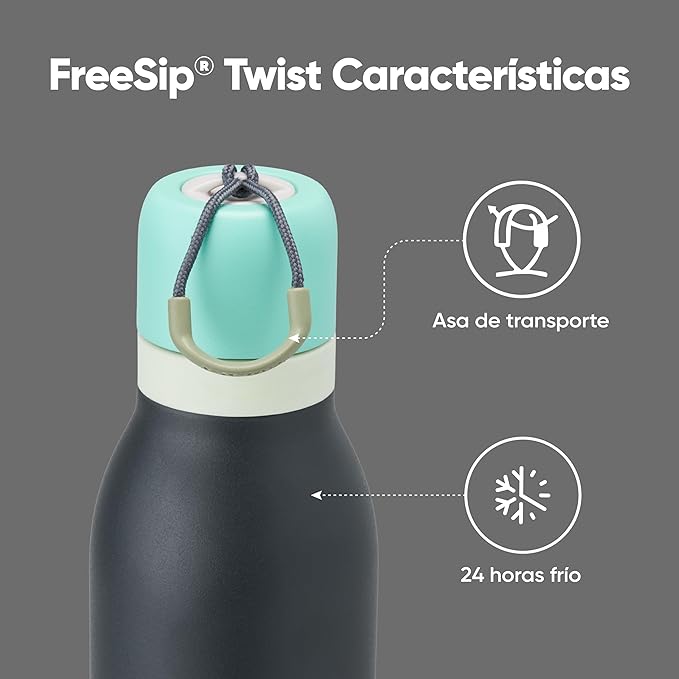 Owala FreeSip Twist Insulated Stainless Steel Water Bottle with Straw for Sports and Travel, BPA-Free, 24-oz, Blue/Grey (Foggy Tide) Owala