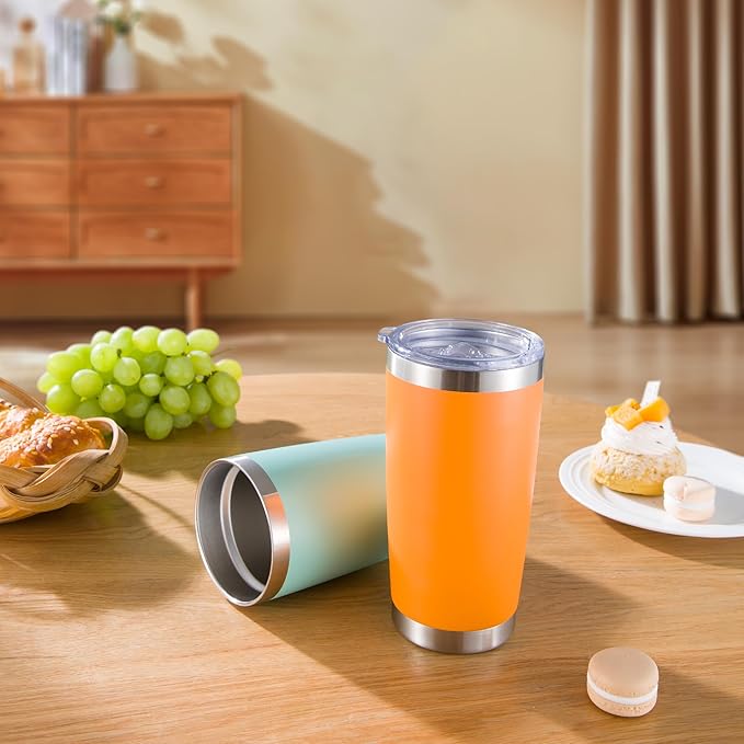 20 oz Tumblers Bulk Stainless Steel Tumbler with Lid Double Wall Vacuum Insulated Coffee Mug 20oz Powder Coated Cup for Hot and Cold Drinks, Orange, 6 pack - Bloomnest