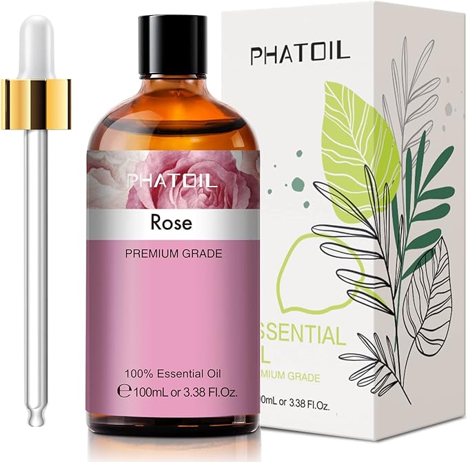 PHATOIL 3.38FL.OZ Rose Essential Oil with Glass Dropper, for Aromatherapy Diffusers, Humidifiers, Great for DIY Candle and Soap Making, Huge 100ML Bottle - Bloomnest
