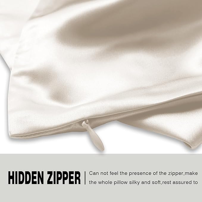 Mulberry Silk Pillowcase for Hair and Skin Pillow Case with Hidden Zipper Soft Breathable Smooth Cooling Silk Pillow Covers for Sleeping (Beige, King,1Pcs) - Bloomnest