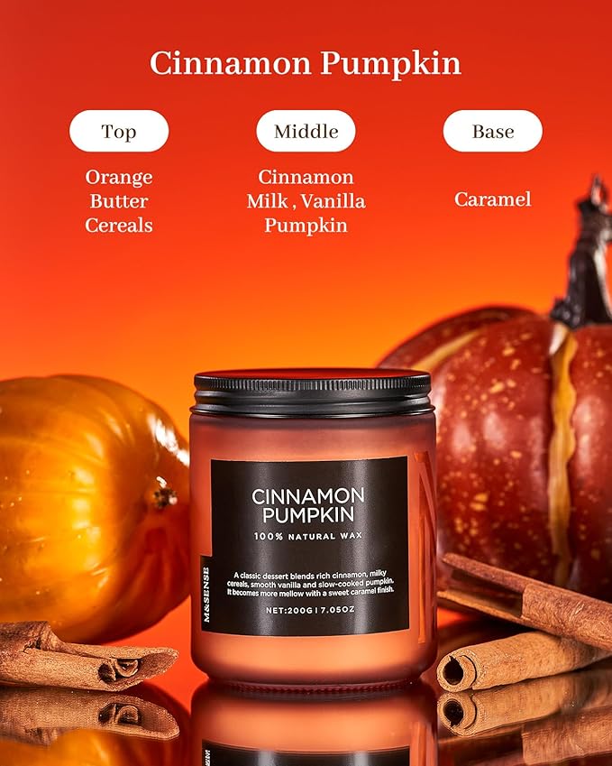 M&SENSE Cinnamon Pumpkin Fall Scented All Natural Soy Wax Candles for Home Scented, Cotton Wick Autumn Long Burning 7.05oz 50 Hours Burn Time, Jar Candle Gift for Thanksgiving - Bloomnest