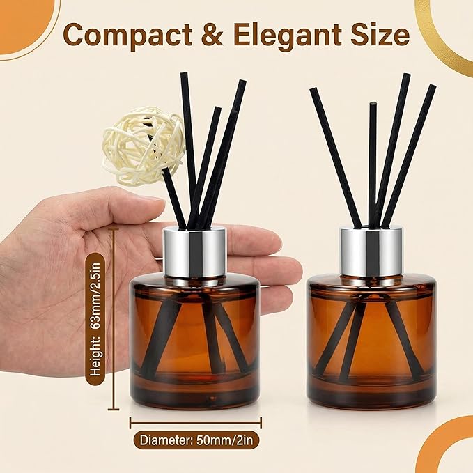2 PCS 50ml/1.7oz Empty Aromatherapy Diffuser Bottles Amber Essential Oils Containers DIY Fragrance Accessories Diffuser Craft Projects for Wedding Party Home Fragrance Bathroom Decoration Bloomnest