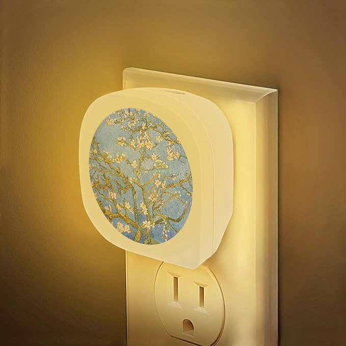 Almond Tree Blossom Night Light, Dusk to Dawn Round Lamp Auto Sensor for Bathroom Hallway Living Room - Bloomnest