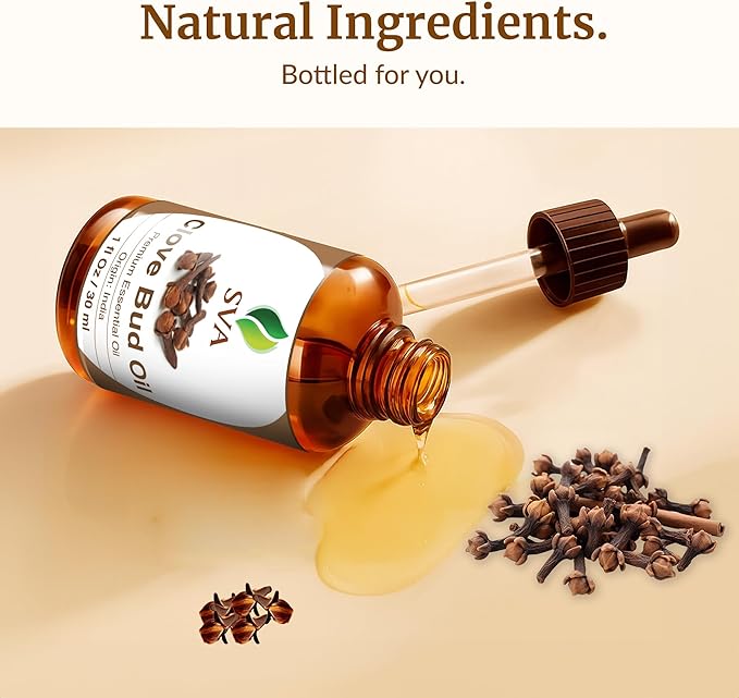 SVA Clove Essential Oil Organic – 4 Fl Oz – 100% Natural Organic Clove Oil - for Diffuser, Hair Care, Face, Skin Care, Aromatherapy, Scalp and Body Massage, Soap and Candle Making - with Dropper - Bloomnest