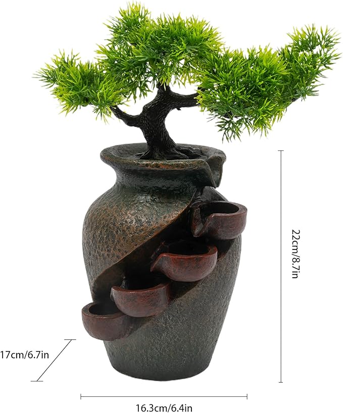 8.7inch Vase Type Artificial Bonsai Tree Fake Plant Mini Tabletop Waterfall Fountain with Water Flow, Indoor Desktop Decoration for Office Restaurant Coffee Home Decor or Festival Birthday Surprise - Bloomnest