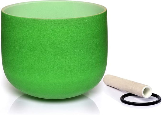 TERRITORY F Note Heart Chakra Green Colored Quartz Frosted Crystal Singing Bowl 8 inch - Bloomnest