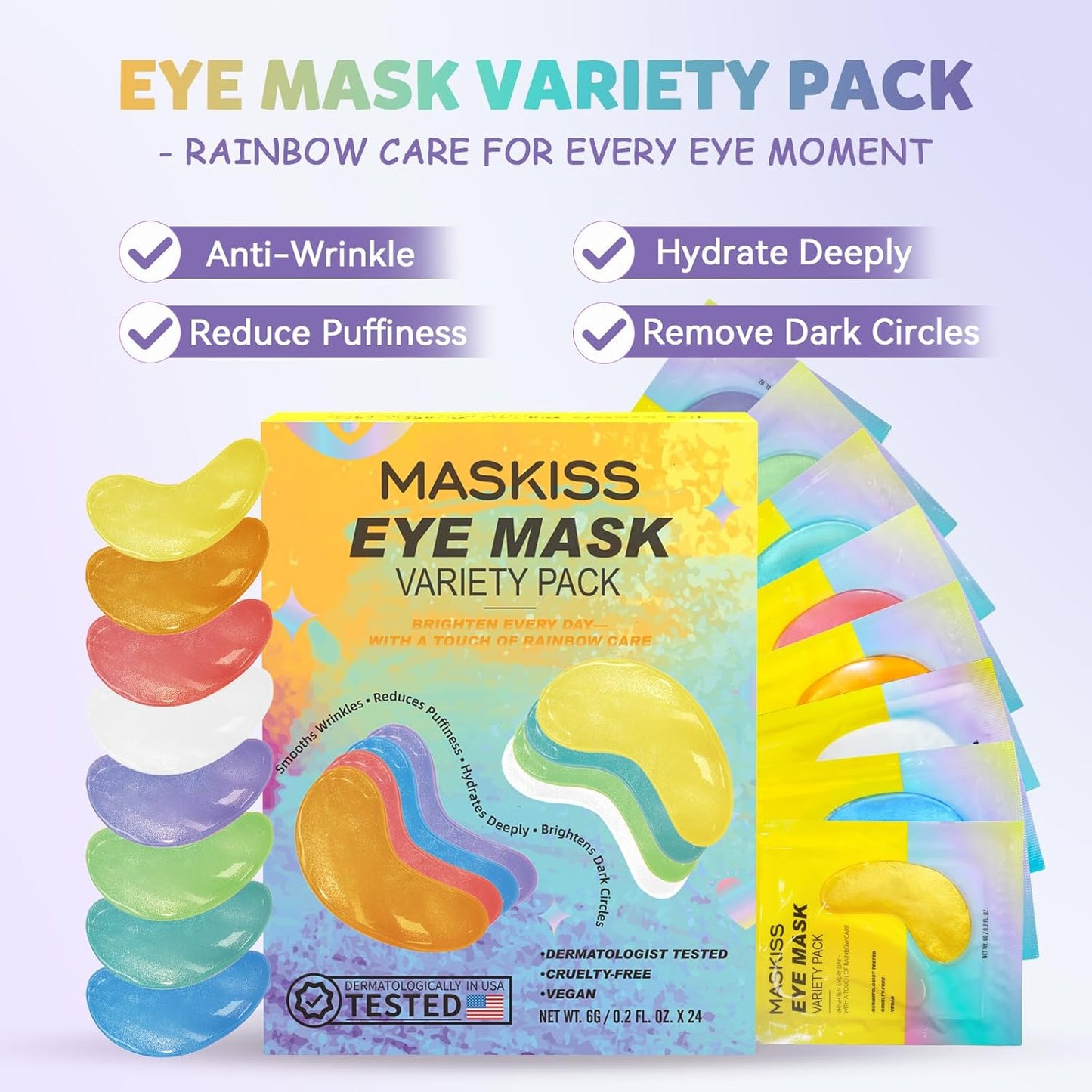 Under Eye Patches Variety Pack (8 Pairs), Eye Masks for Dark Circles Puffy Eyes Undereye Bags With 8 Colors (1 Pairs/Color), Vegan Eye Skin Care Set for Bachelorette Party Favors