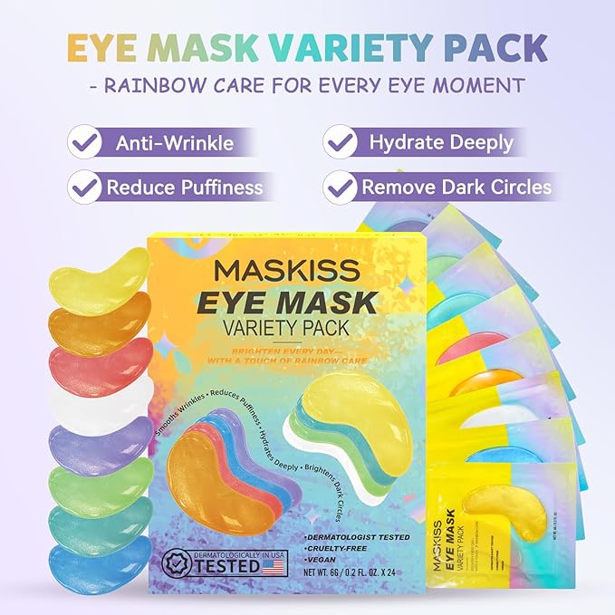 Under Eye Patches Variety Pack (8 Pairs), Eye Masks for Dark Circles Puffy Eyes Undereye Bags With 8 Colors (1 Pairs/Color), Vegan Eye Skin Care Set for Bachelorette Party Favors - Bloomnest
