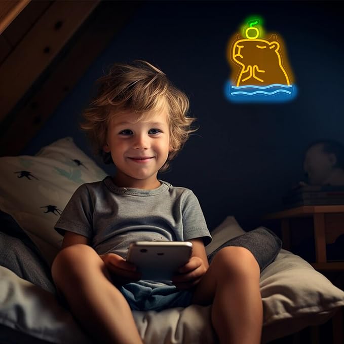 Attivolife Capybara Sign for Wall Decor, Light up Cute Animal Shape LED Lamp with Dim USB Powered, Unique Home Children's Bedroom Business Shop Bar Party Decor Birthday Christmas Day Gift for Kids - Bloomnest