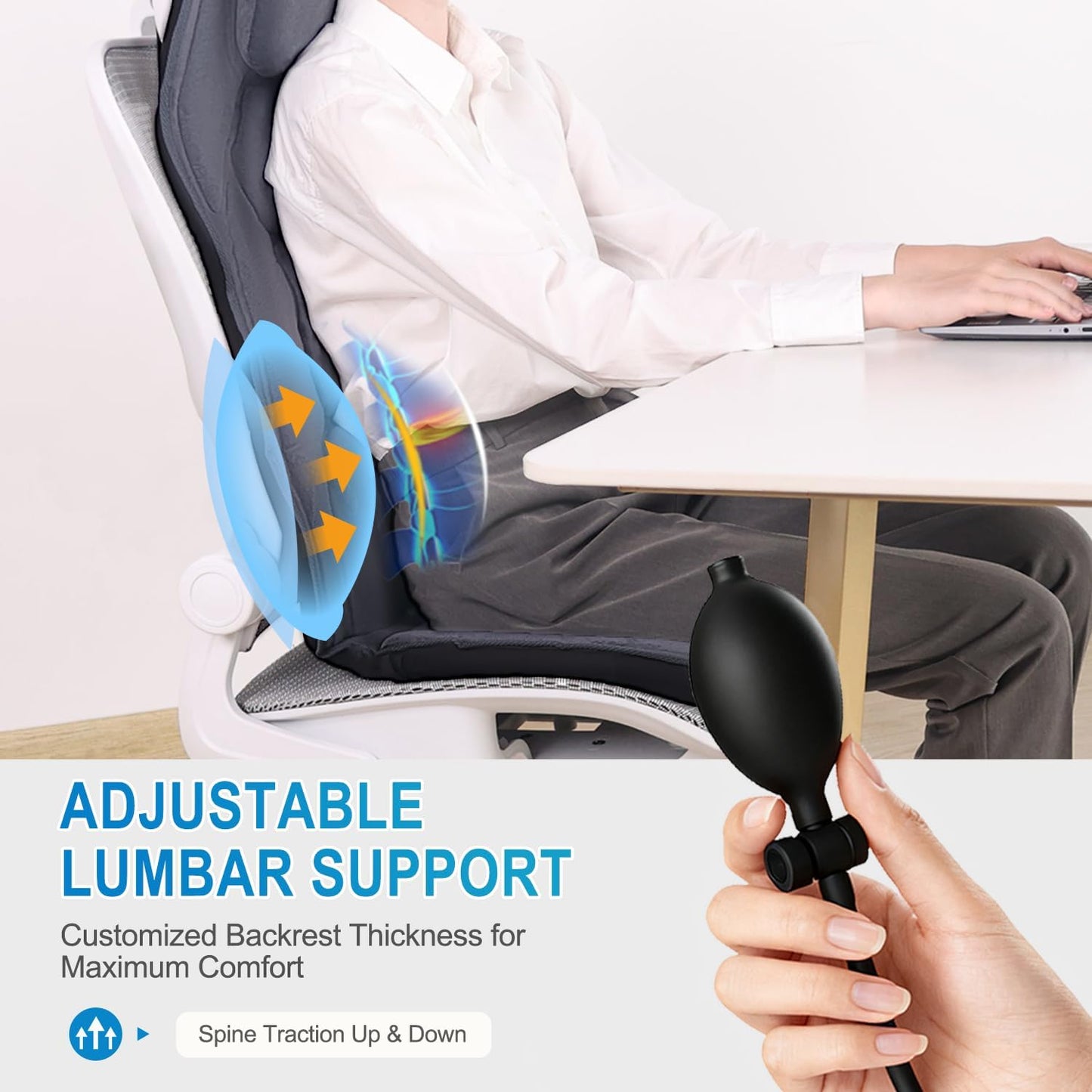 Back Massager with Heat, Full Body Massage Pad with Pillow Neck Support, Soft Plush Fabric Cover, Chair Massager with 3D Lumbar Truction and 8 Vibration Motors, Gifts for Dad Mom, Home Office Use