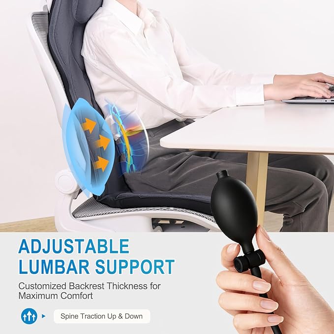 Back Massager with Heat, Full Body Massage Pad with Pillow Neck Support, Soft Plush Fabric Cover, Chair Massager with 3D Lumbar Truction and 8 Vibration Motors, Gifts for Dad Mom, Home Office Use - Bloomnest