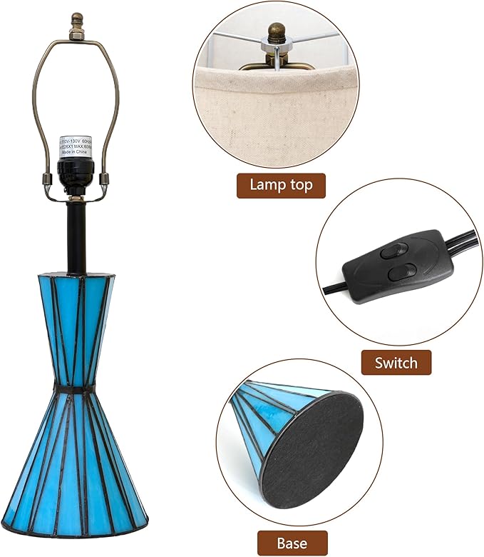 Set of 2 Table Lamps for Bedroom with Stained Glass Night Lights 21'' Bedside Table Lamps with 3-Way Dimmable Desk Lamps for Living Room Home Office - 2 LED Bulbs Included - Bloomnest